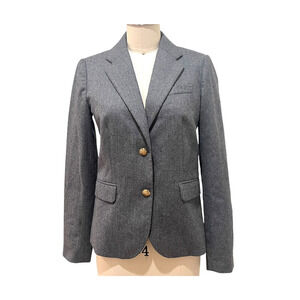 J. Crew Blazer Womens sz 2 Gray 100% Wool Jacket Gold Crest Buttons